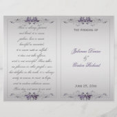  Paars Silver Floral Swirls Wedding Programme (Voorkant)
