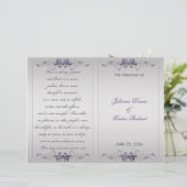 Paars Silver Floral Swirls Wedding Programme (Staand voorkant)