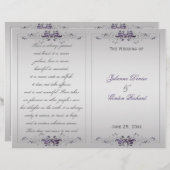  Paars Silver Floral Swirls Wedding Programme (Voorkant / Achterkant)