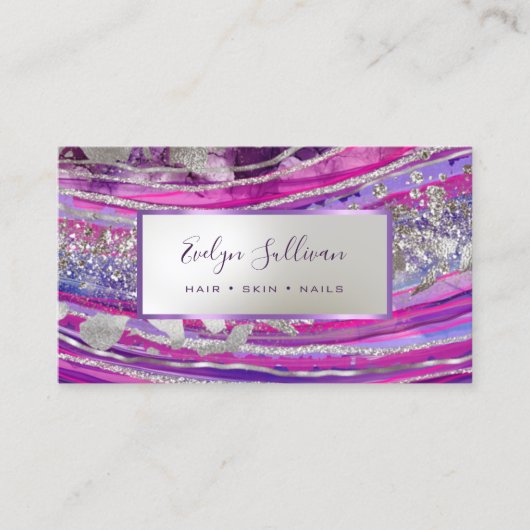 Paars Silver Foil Geode Visitekaartje (Voorkant)