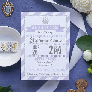 Paars Silver Glitter Princess Baby shower Invite Kaart