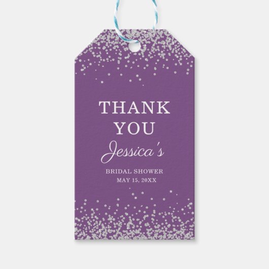 Paars Silver Glitter Vrijgezellenfeest Hartelijk d Cadeaulabel (Voorkant)