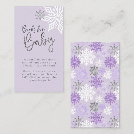 Paars Silver Snowflake Baby shower Book Request Informatiekaartje (Voorkant / Achterkant)