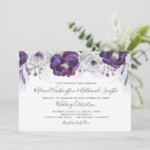 Paars Silver Waterverf Floral bruiloft Kaart (Staand voorkant)