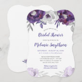 Paars Silver Waterverf Floral vrijgezellenfeest Kaart (Voorkant / Achterkant)