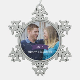 Paars Simple Banner Holiday Photo Ornament