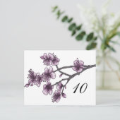 Paars Simple Cherry Blossom Table Number Briefkaart (Staand voorkant)