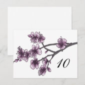 Paars Simple Cherry Blossom Table Number Briefkaart (Voorkant / Achterkant)