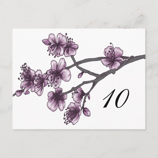 Paars Simple Cherry Blossom Table Number Briefkaart (Voorkant)