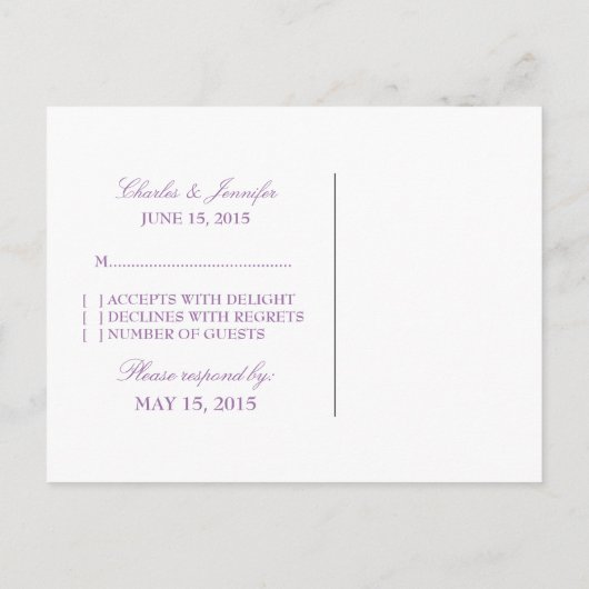 Paars Simple Floral RSVP-Briefkaart Uitnodiging Briefkaart (Achterkant)