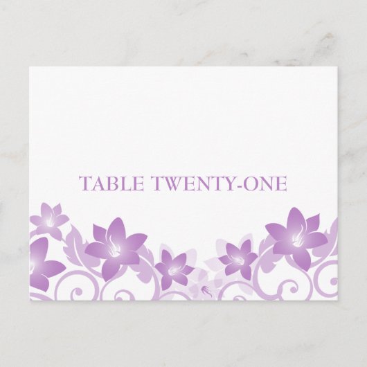 Paars Simple Floral Table Number Briefkaart (Voorkant)