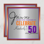 Paars + Sinaasappel + Zilver - 50e verjaardag Kaart (Voorkant / Achterkant)