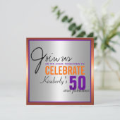 Paars + Sinaasappel + Zilver - 50e verjaardag Kaart (Staand voorkant)
