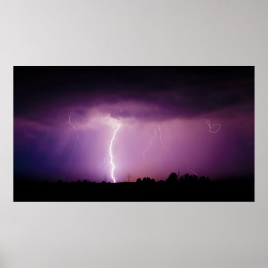 Paars Sky Lightning Storm Poster (Voorkant)