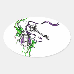  paars slot en sleutelontwerp ovale sticker