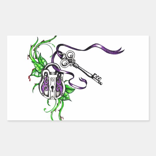  paars slot en sleutelontwerp rechthoekige sticker (Voorkant)