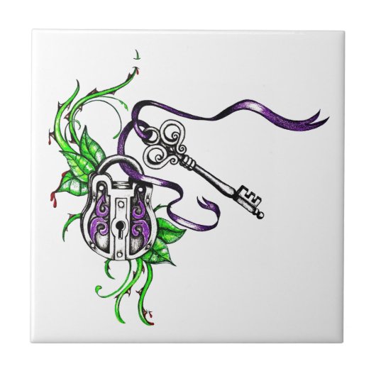  paars slot en sleutelontwerp tegeltje (Voorkant)