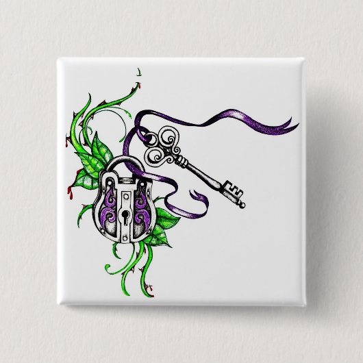  paars slot en sleutelontwerp vierkante button 5,1 cm (Voorkant)