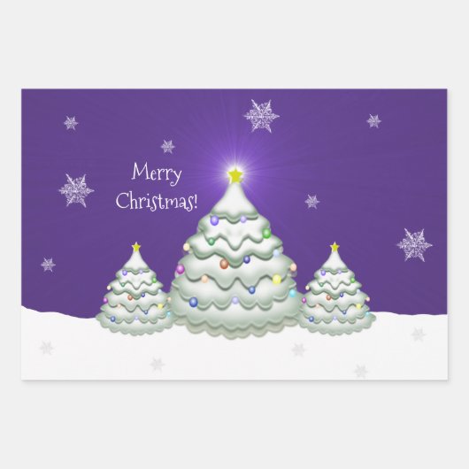 Paars snoezig kerstboompapier inpakpapier vel (Voorkant 3)