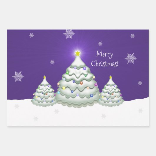 Paars snoezig kerstboompapier inpakpapier vel (Voorkant 2)