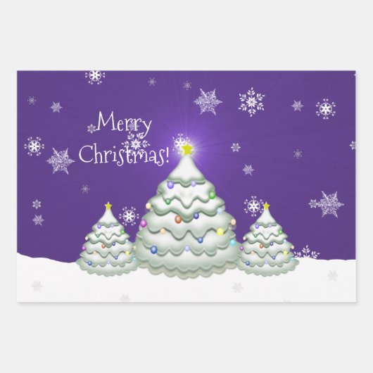 Paars snoezig kerstboompapier inpakpapier vel (Voorkant)