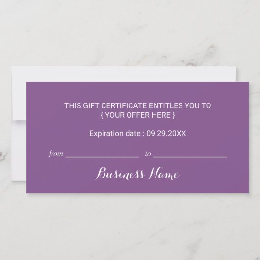 Paars Snowflake Beauty Salon Gift Certificate (Achterkant)