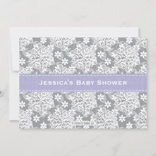 Paars Snowflake Mobile Wieg Baby shower uitnodigen Kaart (Achterkant)