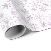 Paars Snowflake Patroon op witte kerstwinter Cadeaupapier (Rol Hoek)