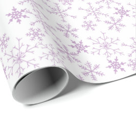 Paars Snowflake Patroon op witte kerstwinter Cadeaupapier