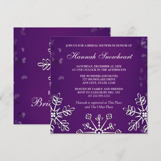 PAARS SNOWFLAKE VRIJGEZELLENFEEST KAART (Voorkant / Achterkant)