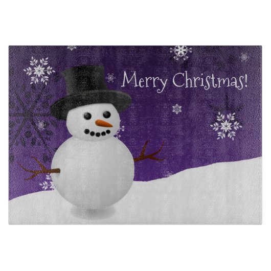 Paars Snowman Winter kerstknipbord Snijplank (Voorkant)