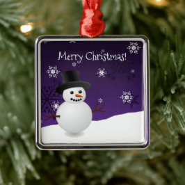 Paars Snowman Winter Scene Ceramic Ornament