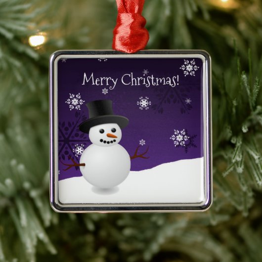 Paars Snowman Winter Scene Ceramic Ornament (Boom)