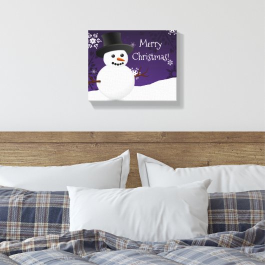 Paars Snowman Winter Scene kerstcanvas afdrukken (Insitu (Slaapkamer))