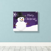 Paars Snowman Winter Scene kerstcanvas afdrukken (Insitu (Houten vloer))
