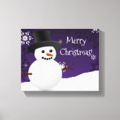 Paars Snowman Winter Scene kerstcanvas afdrukken (Voorkant)