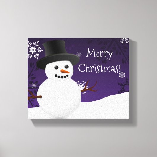 Paars Snowman Winter Scene kerstcanvas afdrukken (Voorkant)