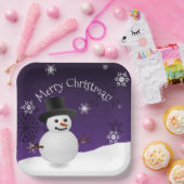 Paars Snowman Winter Scene kerstpapier Bord (Feest)