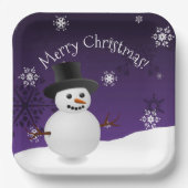 Paars Snowman Winter Scene kerstpapier Bord (Voorkant)