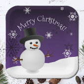 Paars Snowman Winter Scene kerstpapier Bord