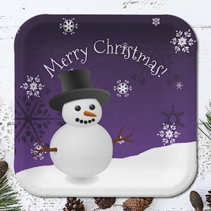 Paars Snowman Winter Scene kerstpapier Bord