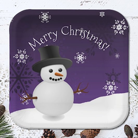 Paars Snowman Winter Scene kerstpapier Bord
