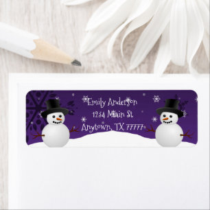 Paars Snowman Winter Scene Return Address Label
