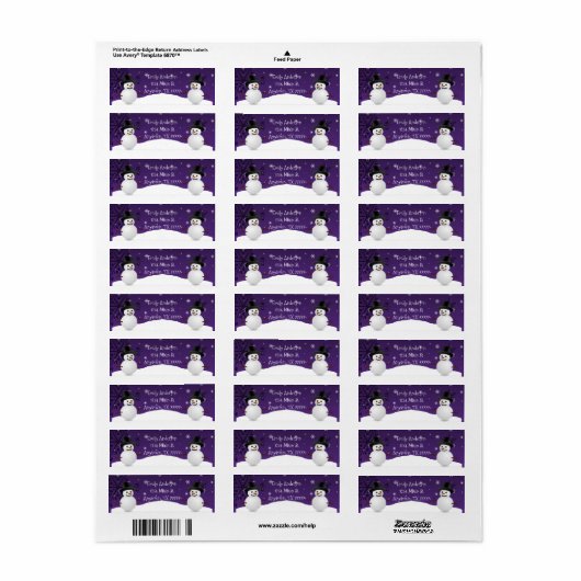 Paars Snowman Winter Scene Return Address Label (Full Sheet)