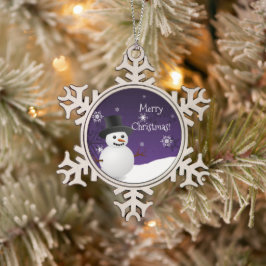 Paars Snowman Winter Scene Snowflake Ornament