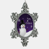 Paars Snowman Winter Scene Snowflake Ornament (Links)