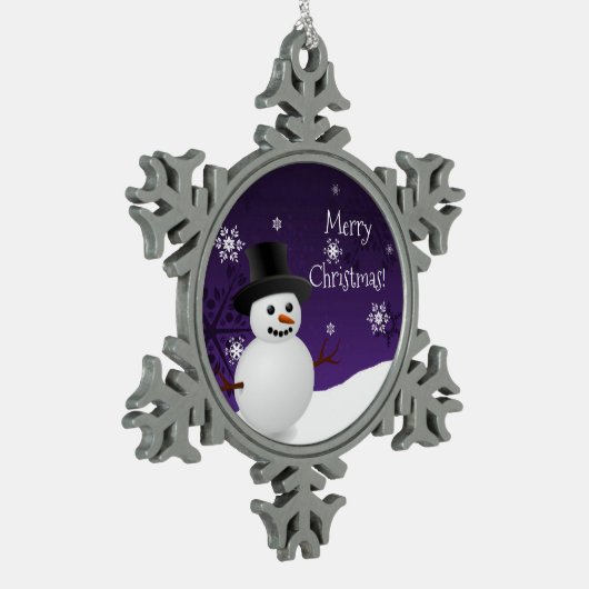 Paars Snowman Winter Scene Snowflake Ornament (Links)