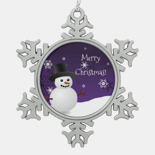 Paars Snowman Winter Scene Snowflake Ornament (Voorkant)