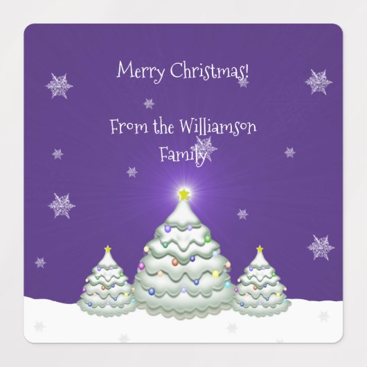 Paars Snowy-kerstboomlabel Labels (Design 1)