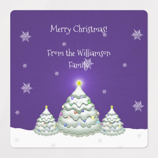Paars Snowy-kerstboomlabel Labels (Design 2)
